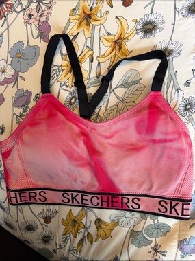 Skechers Pink Tie-Dye Comfort Sports Bra with Black Straps